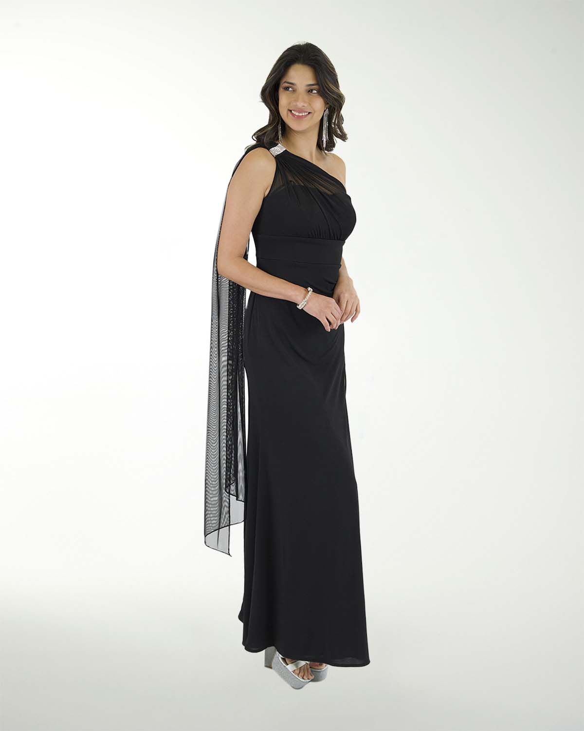 VESTIDO CL LICRA DE UN HOMBRO CON DRAPEADO