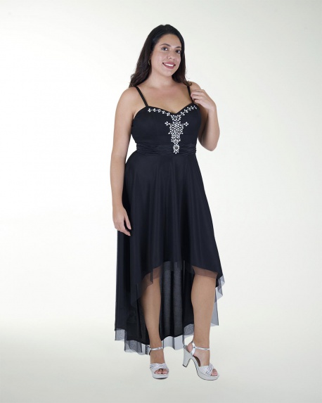 VESTIDO CL PLISADO CON APLICACION