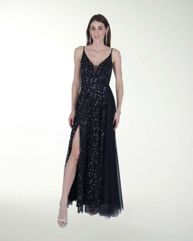 VESTIDO CL ESCOTE EN V CON TRANSPARENCIA