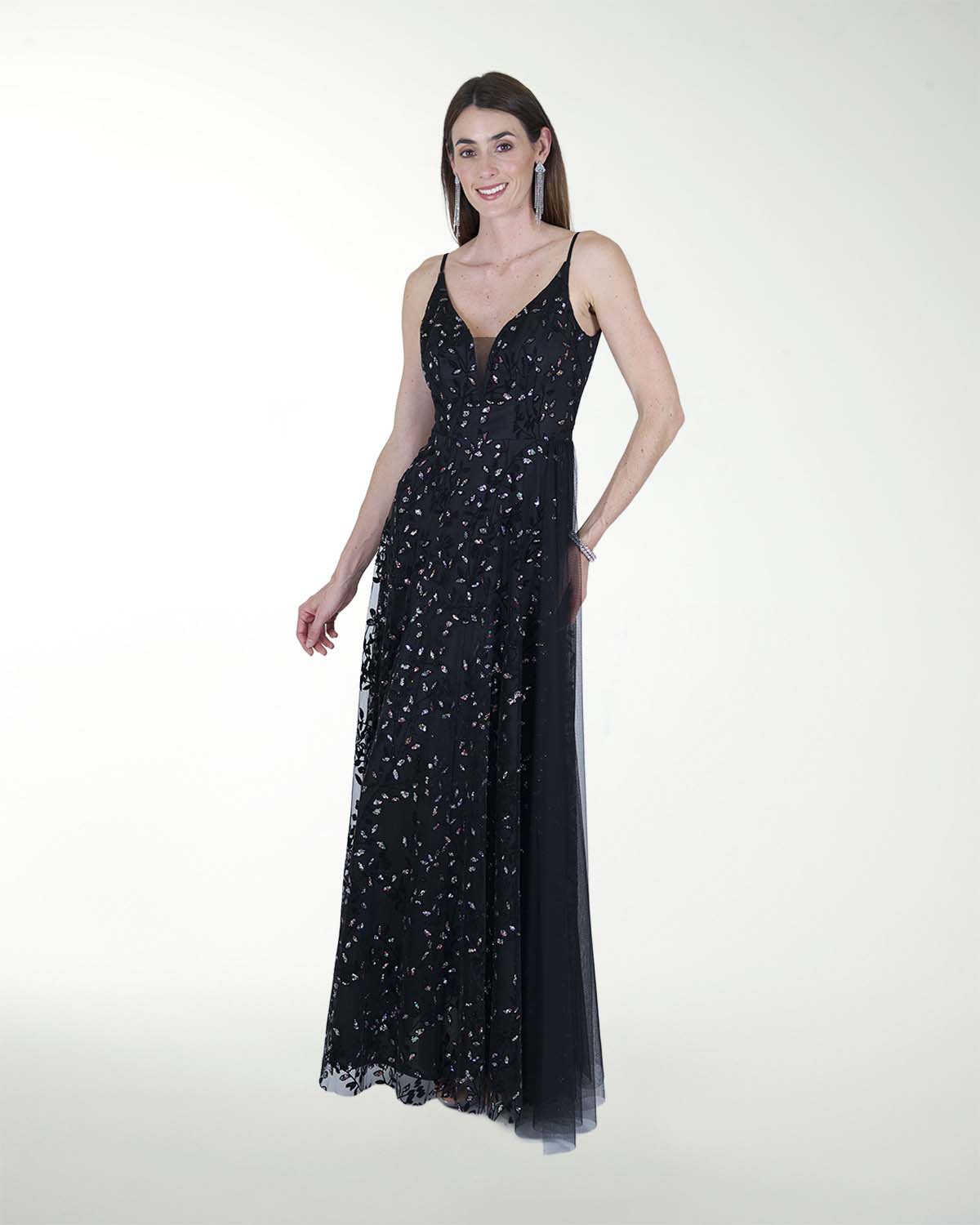 VESTIDO CL ESCOTE EN V CON TRANSPARENCIA