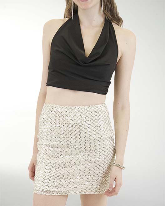 FALDA ANT  MESH LENTEJUELA RECTA