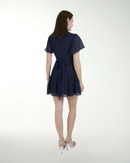 VESTIDO CA CHIFON LISO  ESCOTE EN V