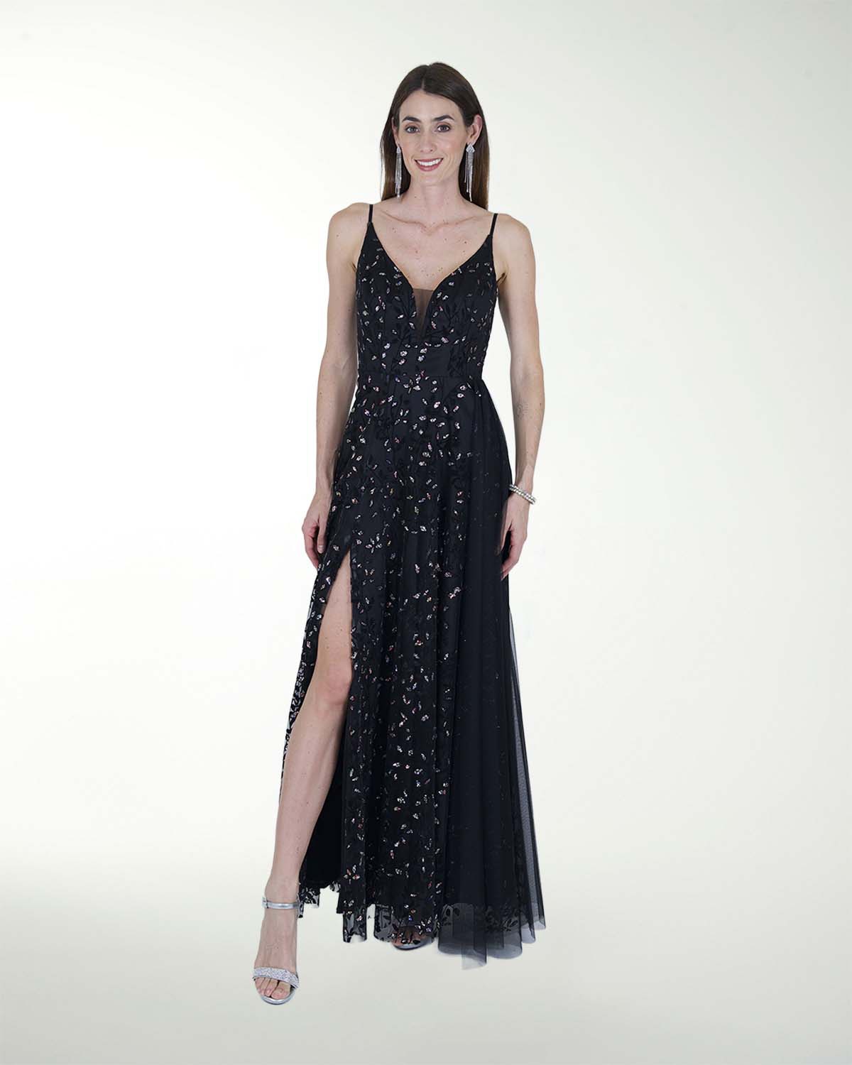 VESTIDO CL ESCOTE EN V CON TRANSPARENCIA