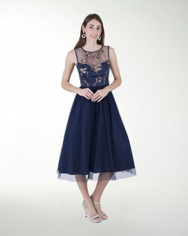 VESTIDO CC BORDADO EN TALLE LARGO MIDI