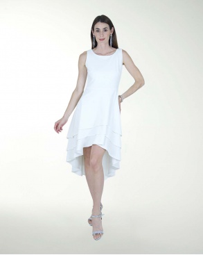 VESTIDO CC BLANCO CREPE FALDA A DESNIVEL