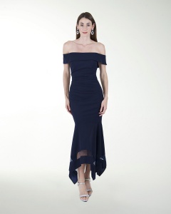 VESTIDO CL CREPE DRAPEADO CON TRANSPARENCIA