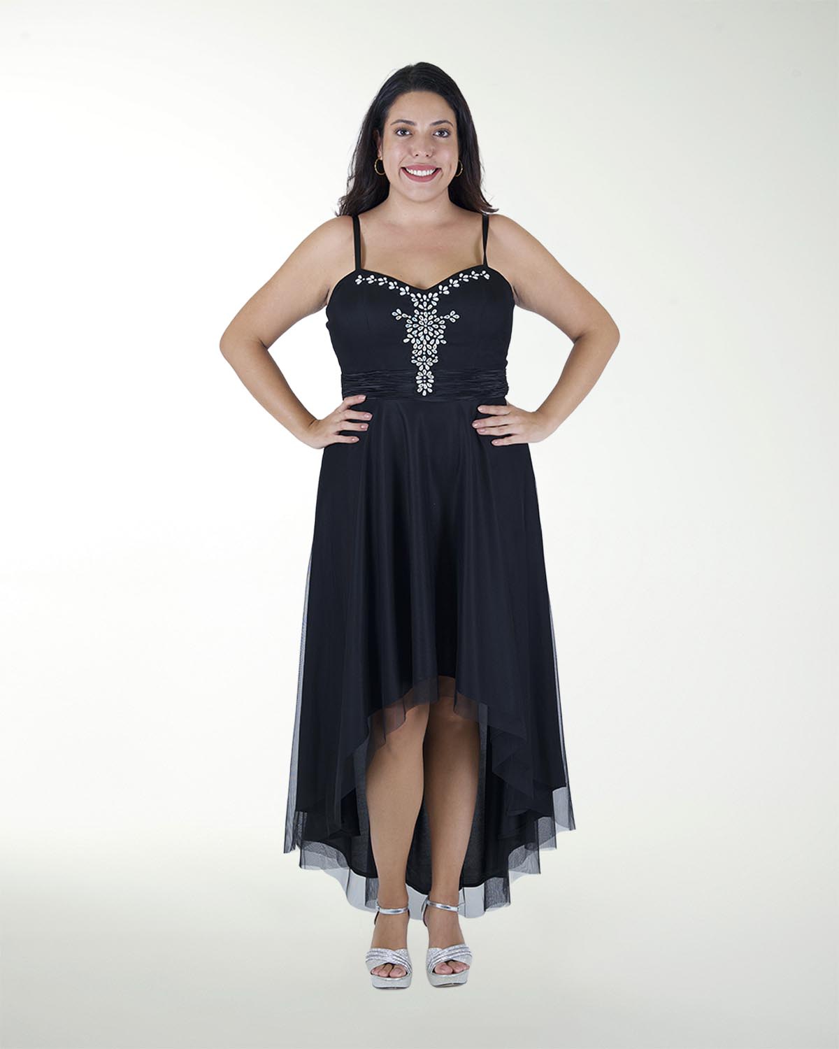 VESTIDO CL PLISADO CON APLICACION