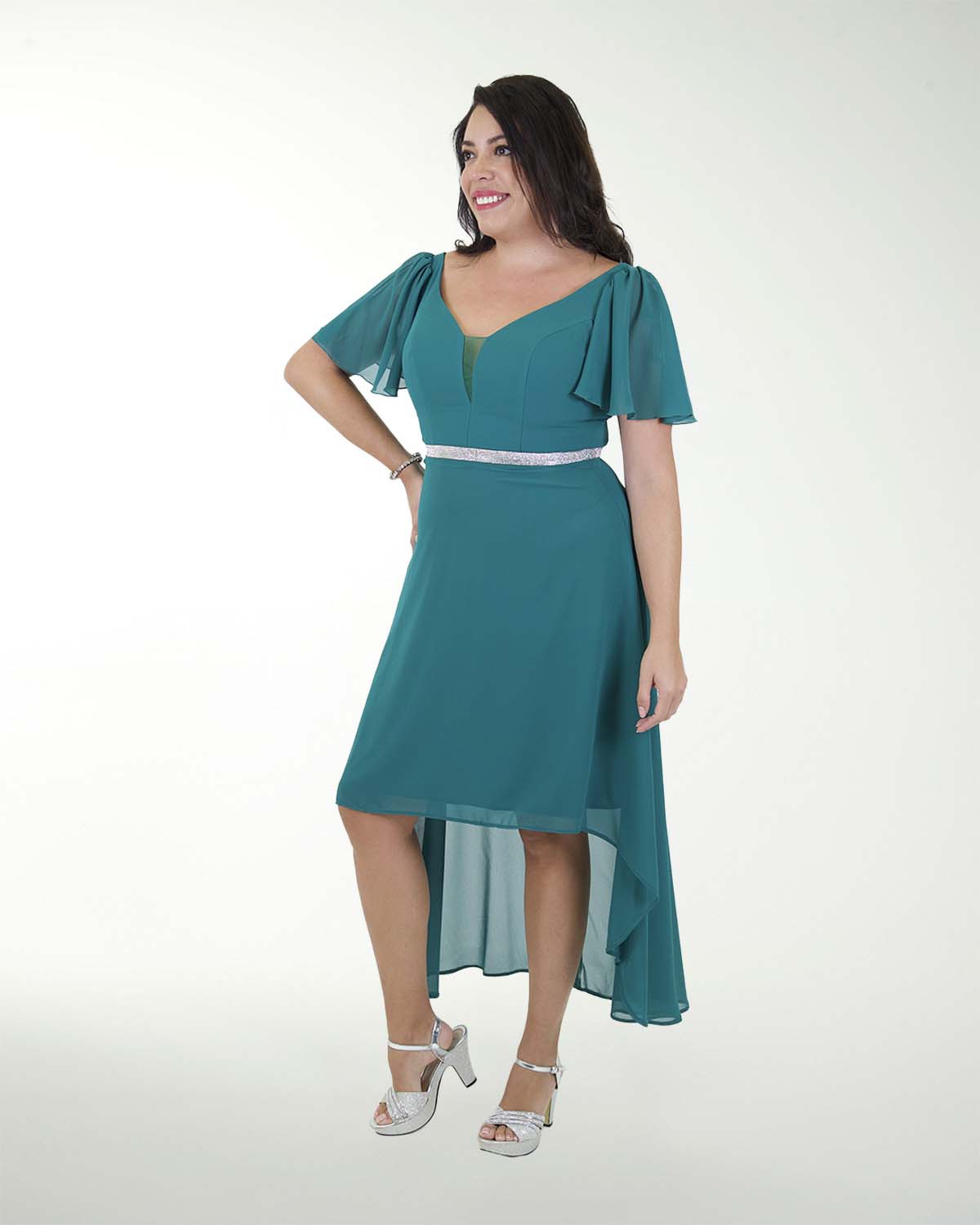 VESTIDO CL CHIFON CON MANGAS Y CINTURON