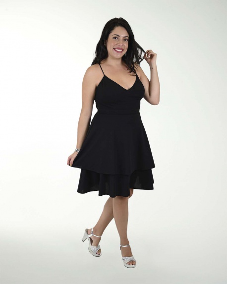 VESTIDO TV CREEPE LISO CON ENCAJE