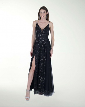 VESTIDO CL ESCOTE EN V CON TRANSPARENCIA