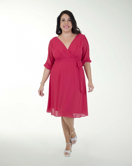 VESTIDO TV CHIFON  LISO AMARRE MANGA 3/4