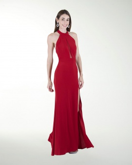 VESTIDO CL HALTER CON TRANSPARENCIA