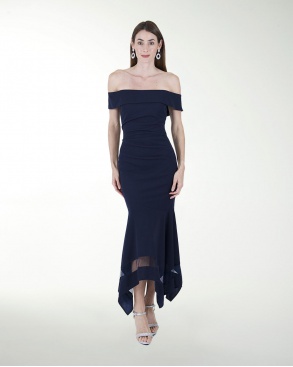 VESTIDO CL CREPE DRAPEADO CON TRANSPARENCIA