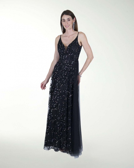 VESTIDO CL ESCOTE EN V CON TRANSPARENCIA