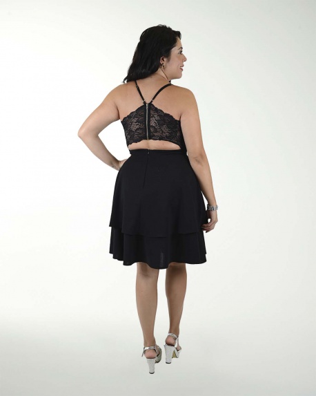 VESTIDO TV CREEPE LISO CON ENCAJE