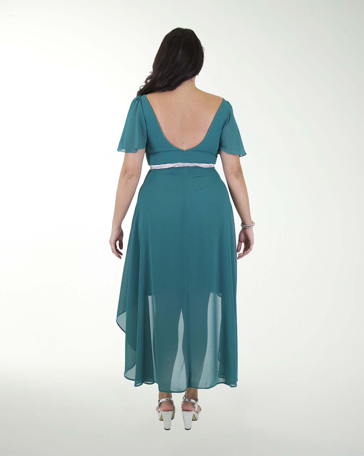 VESTIDO CL CHIFON CON MANGAS Y CINTURON