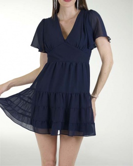 VESTIDO CA CHIFON LISO  ESCOTE EN V