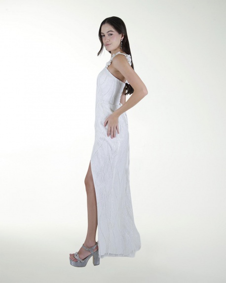 VESTIDO CL BLA DE UN TIRANTE CON ADORNO