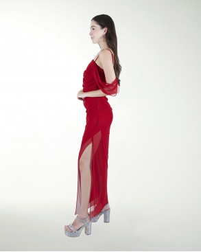 VESTIDO CL DRAPEADO CON ABERTURA