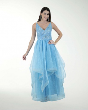 VESTIDO CL FALDA A DESNIVEL CON BRILLO