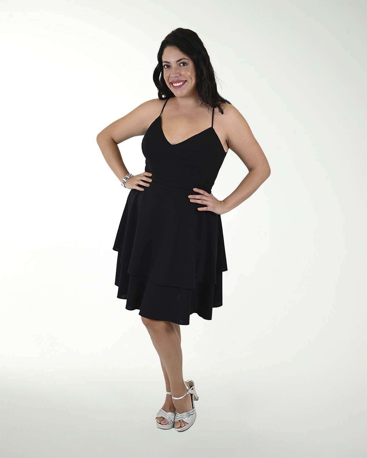 VESTIDO TV CREEPE LISO CON ENCAJE