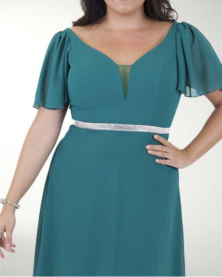 VESTIDO CL CHIFON CON MANGAS Y CINTURON