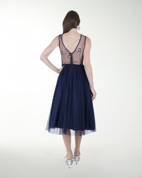 VESTIDO CC BORDADO EN TALLE LARGO MIDI