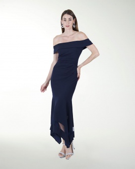 VESTIDO CL CREPE DRAPEADO CON TRANSPARENCIA