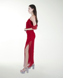 VESTIDO CL DRAPEADO CON ABERTURA