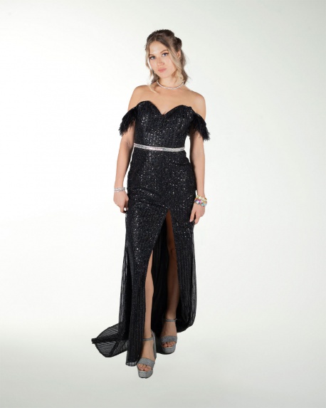 VESTIDO CL CON PLUMAS EN TIRANTE