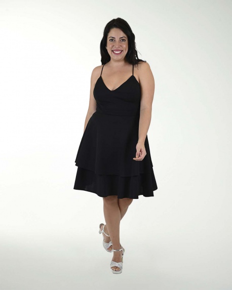 VESTIDO TV CREEPE LISO CON ENCAJE