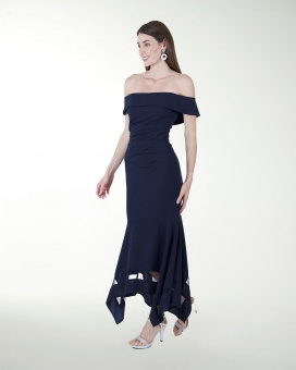 VESTIDO CL CREPE DRAPEADO CON TRANSPARENCIA