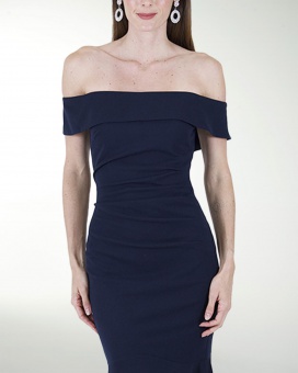 VESTIDO CL CREPE DRAPEADO CON TRANSPARENCIA