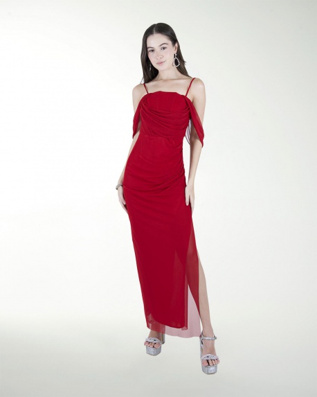 VESTIDO CL DRAPEADO CON ABERTURA