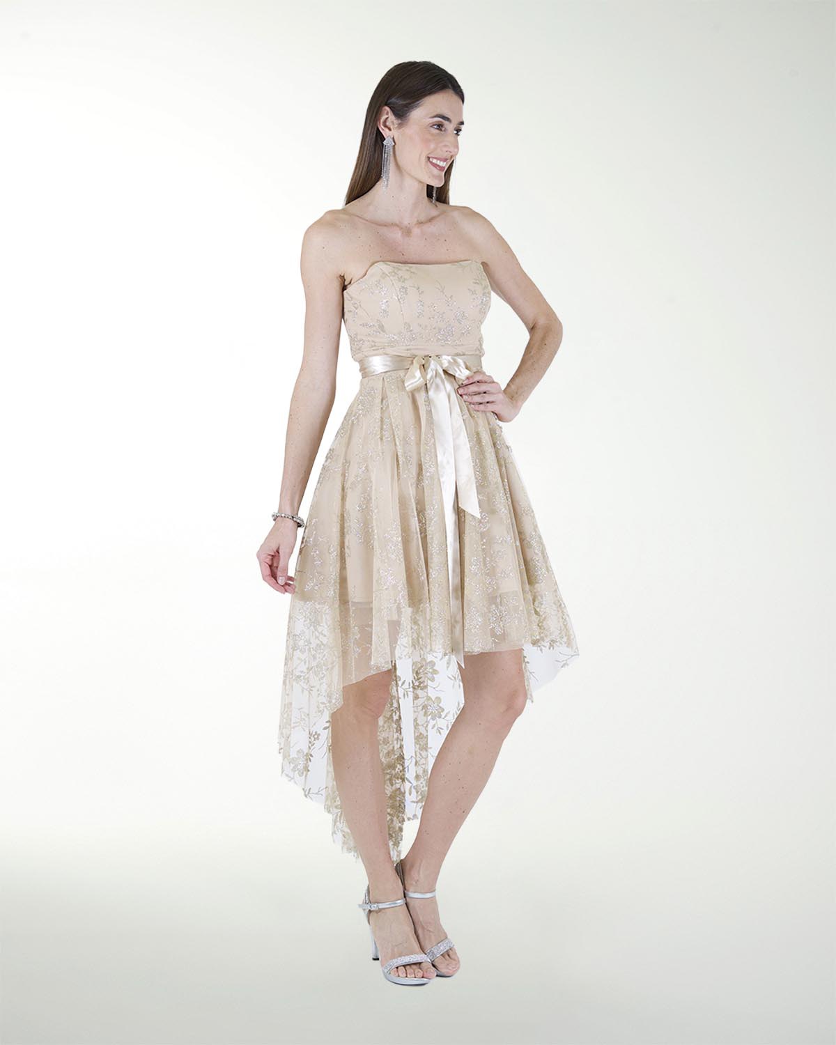 VESTIDO CC IMPERIAL GLITER LARGO IRREGULAR