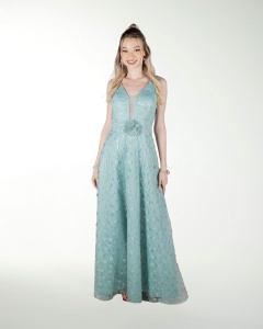 VESTIDO CL ESCOTE EN V EN TELA 3D