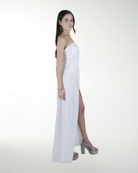 VESTIDO CL BLA DE UN TIRANTE CON ADORNO