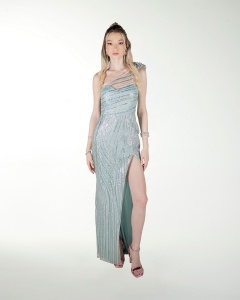 VESTIDO CL DE UN HOMBRO CON ADORNO