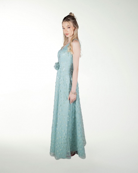 VESTIDO CL ESCOTE EN V EN TELA 3D