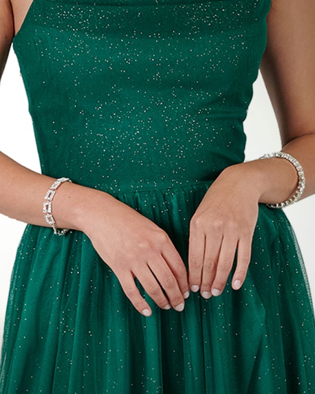 VESTIDO CL IMPERIAL GLITTERÂ  CON DRAPEADO EN ESCOTE