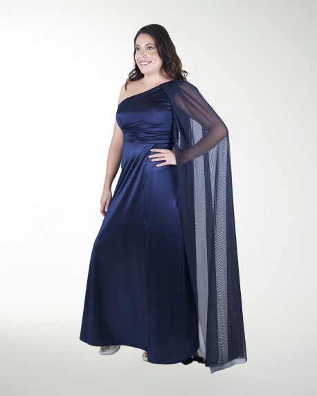 VESTIDO TE DE UN HOMBRO CON CAPA