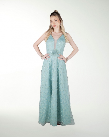 VESTIDO CL ESCOTE EN V EN TELA 3D