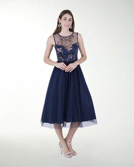 VESTIDO CC BORDADO EN TALLE LARGO MIDI