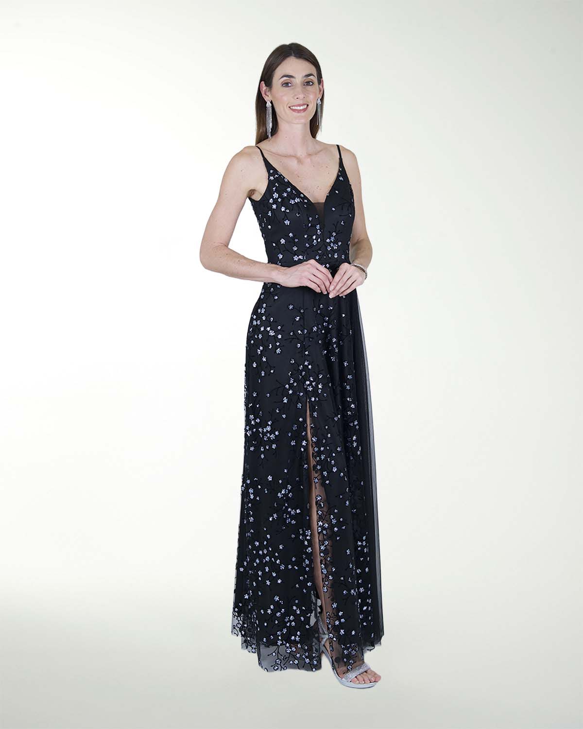 VESTIDO CL ESCOTE EN V CON TRANSPARENCIA