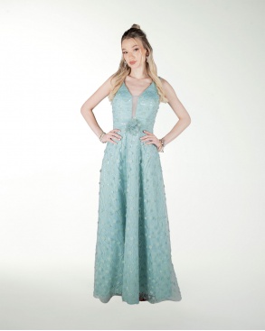 VESTIDO CL ESCOTE EN V EN TELA 3D