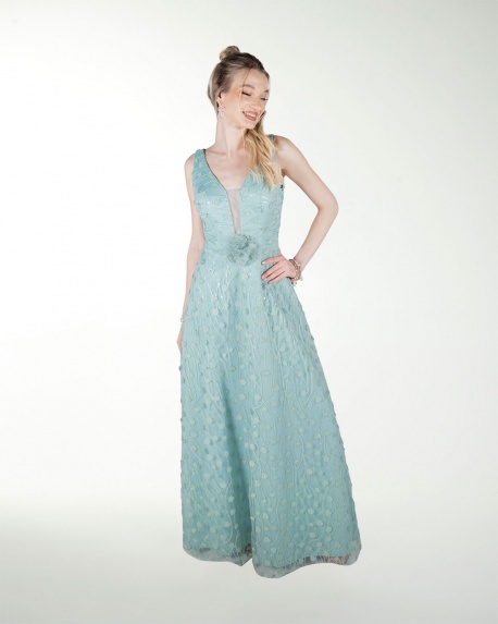 VESTIDO CL ESCOTE EN V EN TELA 3D