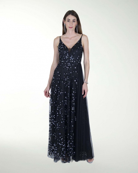 VESTIDO CL ESCOTE EN V CON TRANSPARENCIA