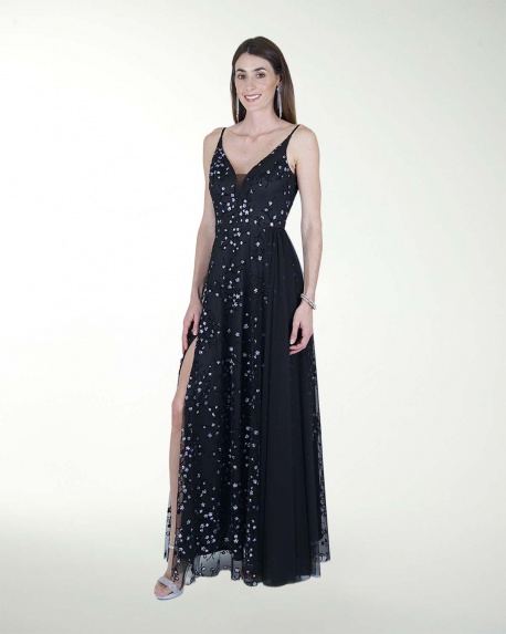 VESTIDO CL ESCOTE EN V CON TRANSPARENCIA