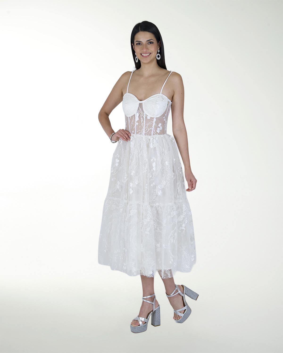 VESTIDO CC CORSET EN TELA BORDADA
