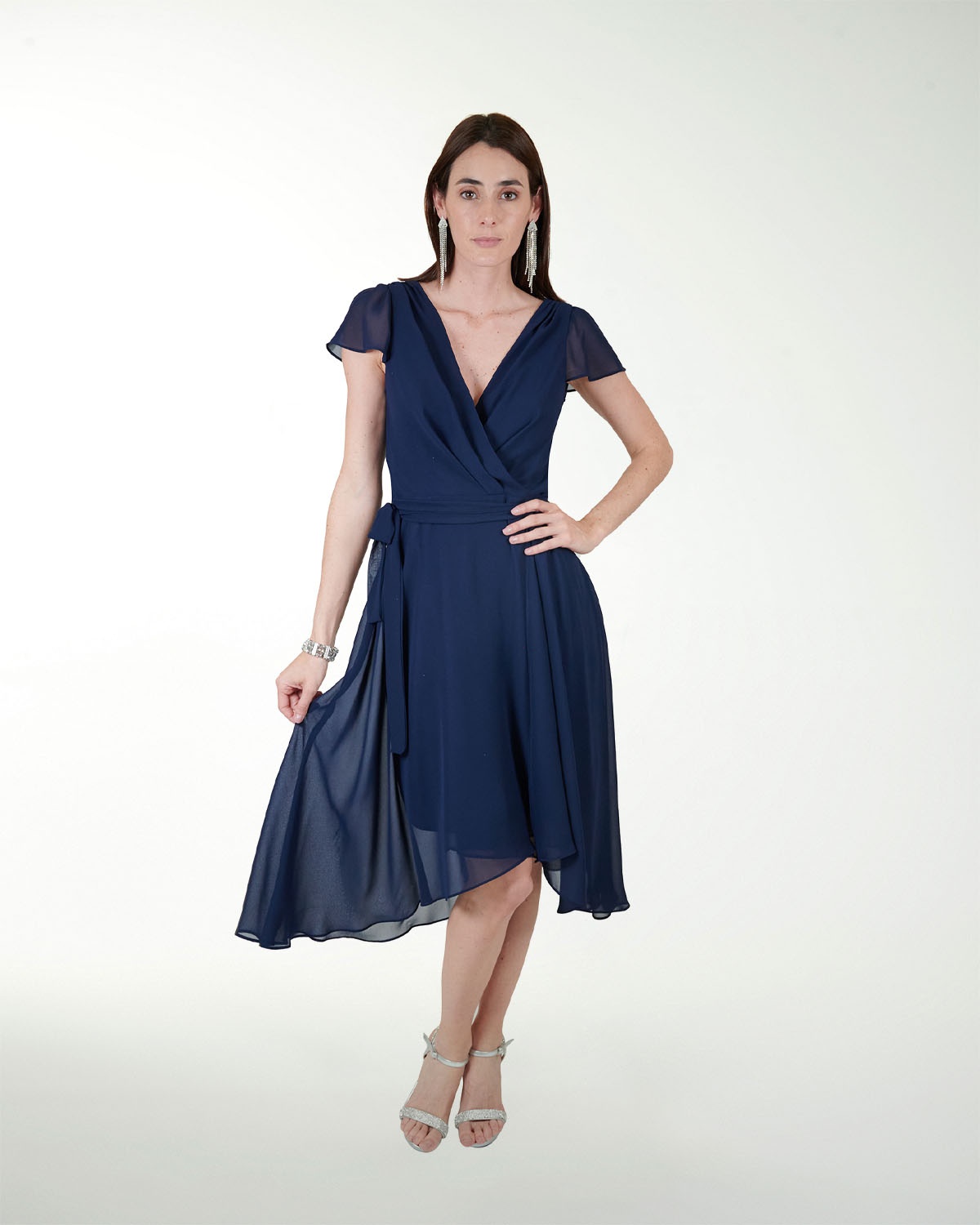 VESTIDO CA CHIFON LISO CON AMARRE EN CINTURA